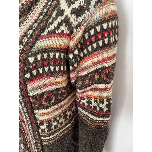 Adora Womens Aztec Boho Western chunky Knit Cardigan Sweater Fringe Hem M/L - Picture 4 of 11
